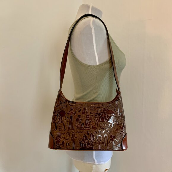 VTG Leather Hungun Egyptian Hieroglyphic Brown Hand Bag Purse Goddess Carving - Picture 6 of 15